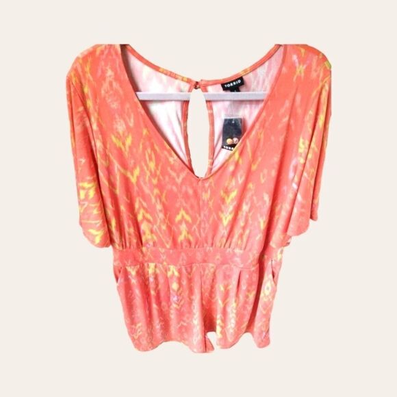 TORRID Women's Short Sleeve Coral Ikat Studio Knit Romper 3X - Picture 6 of 14